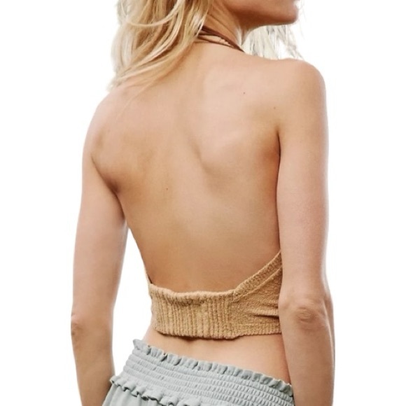 Free People Iris Sweater Open Back Tan Halter Top M - Picture 2 of 12